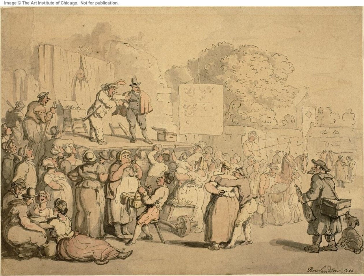 Landsbyfest: Harlekin og kvaksalver af Thomas Rowlandson