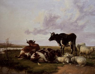 Kvæg og Får Græsning af Thomas Sidney Cooper