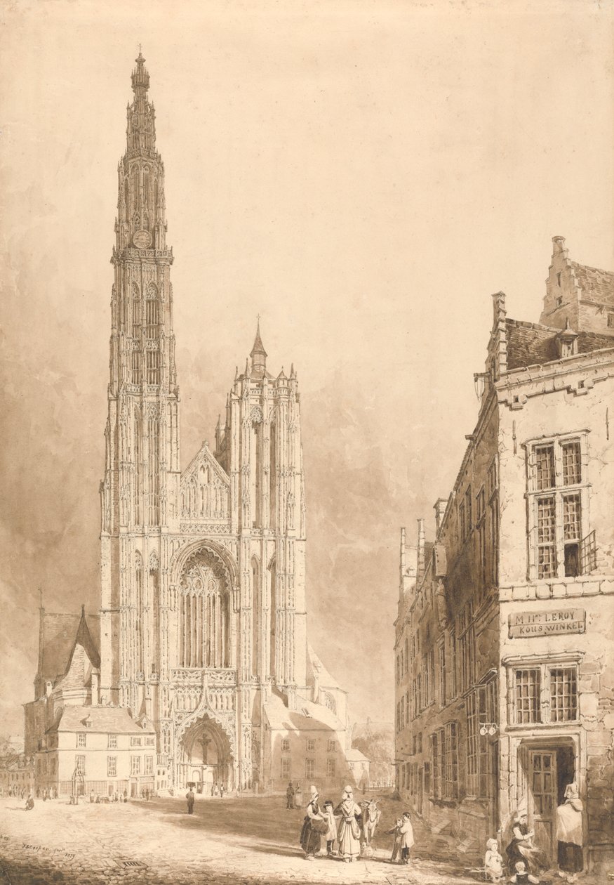Udsigt over Antwerpens katedral af Thomas Sidney Cooper