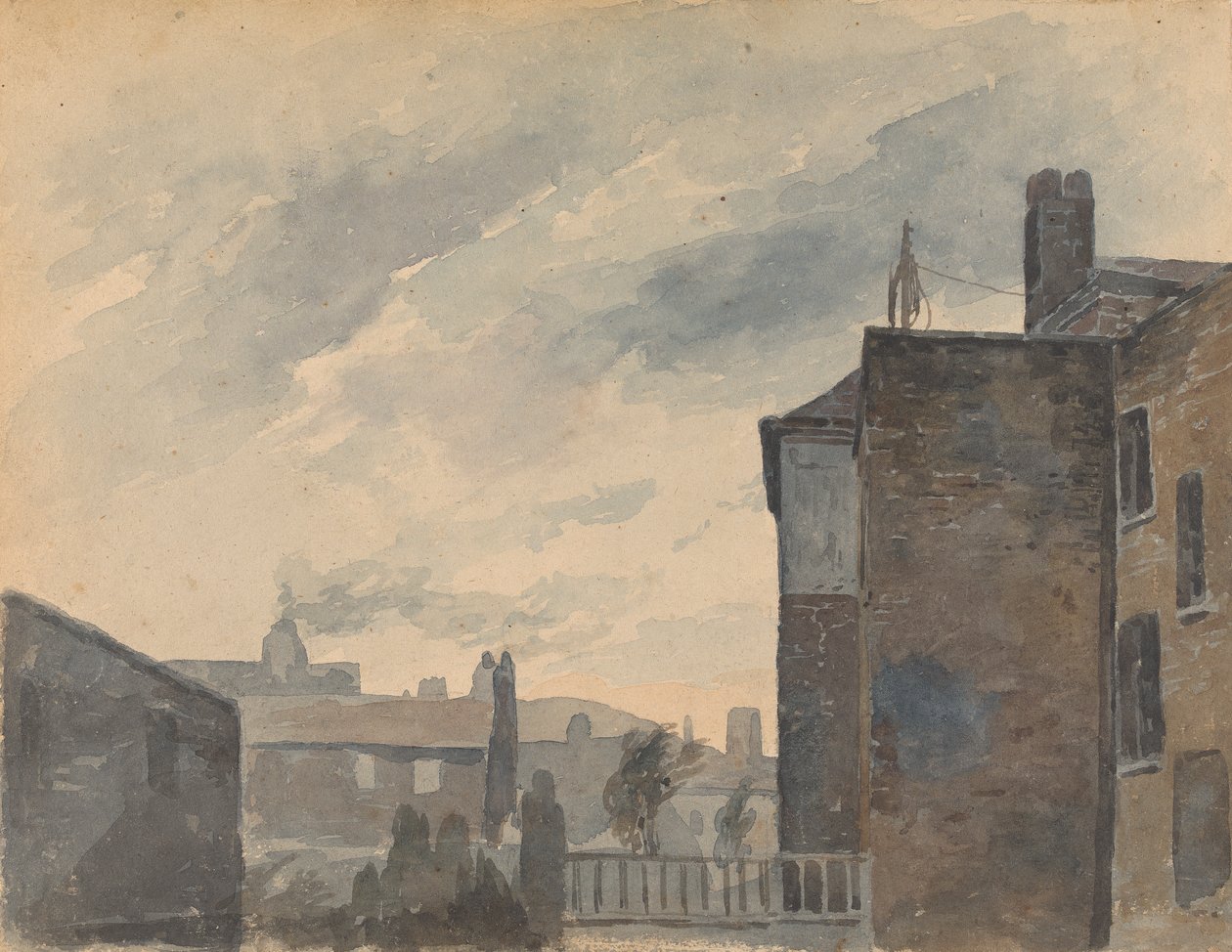 Byscene med bygninger af Thomas Sully
