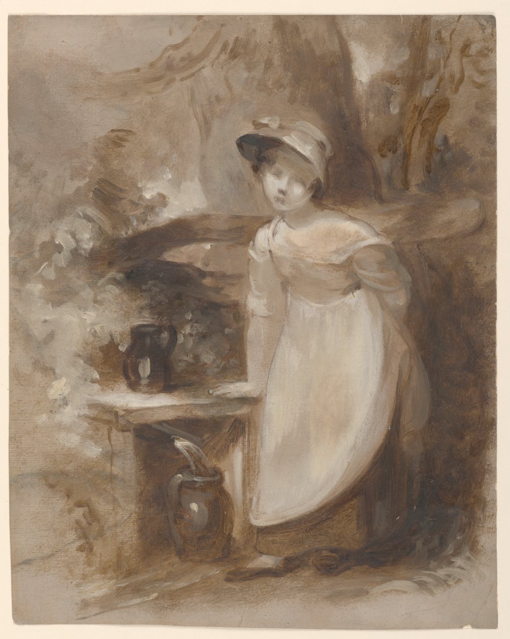 Ung pige får vand ved en kilde af Thomas Sully
