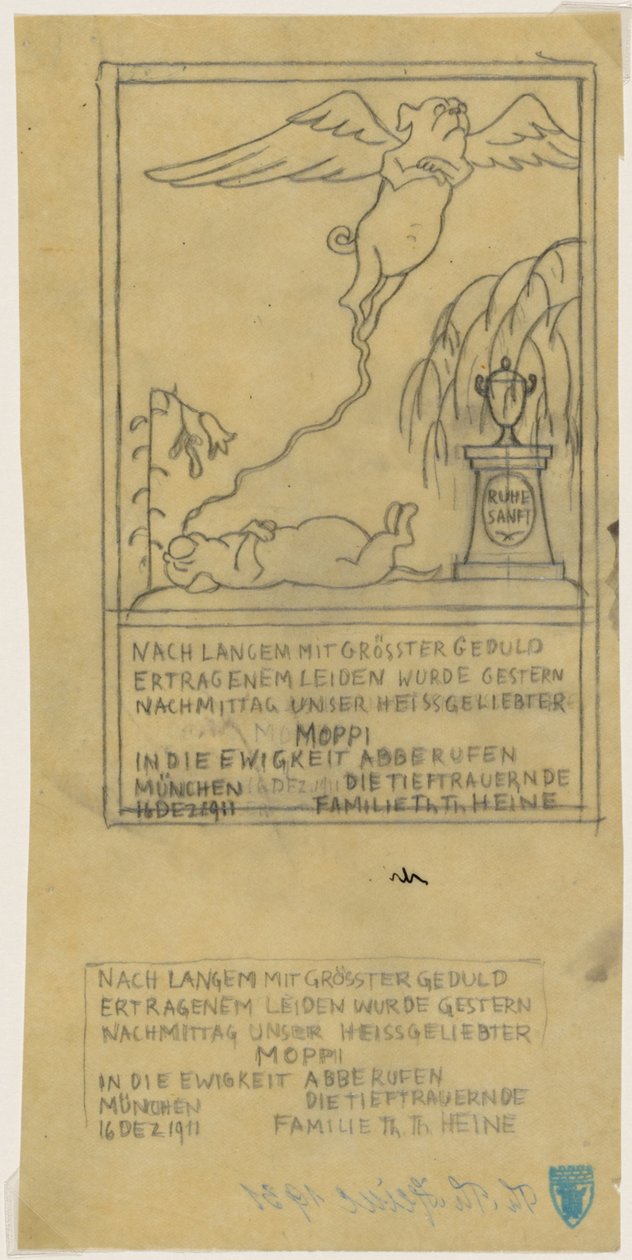 Dødsmeddelelse for en mops af Thomas Theodor Heine