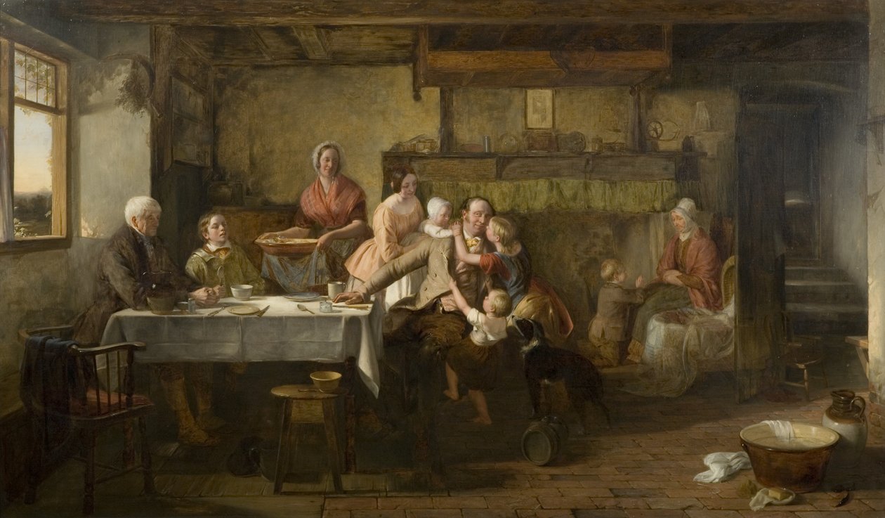 Godnat (olie på panel) af Thomas Webster