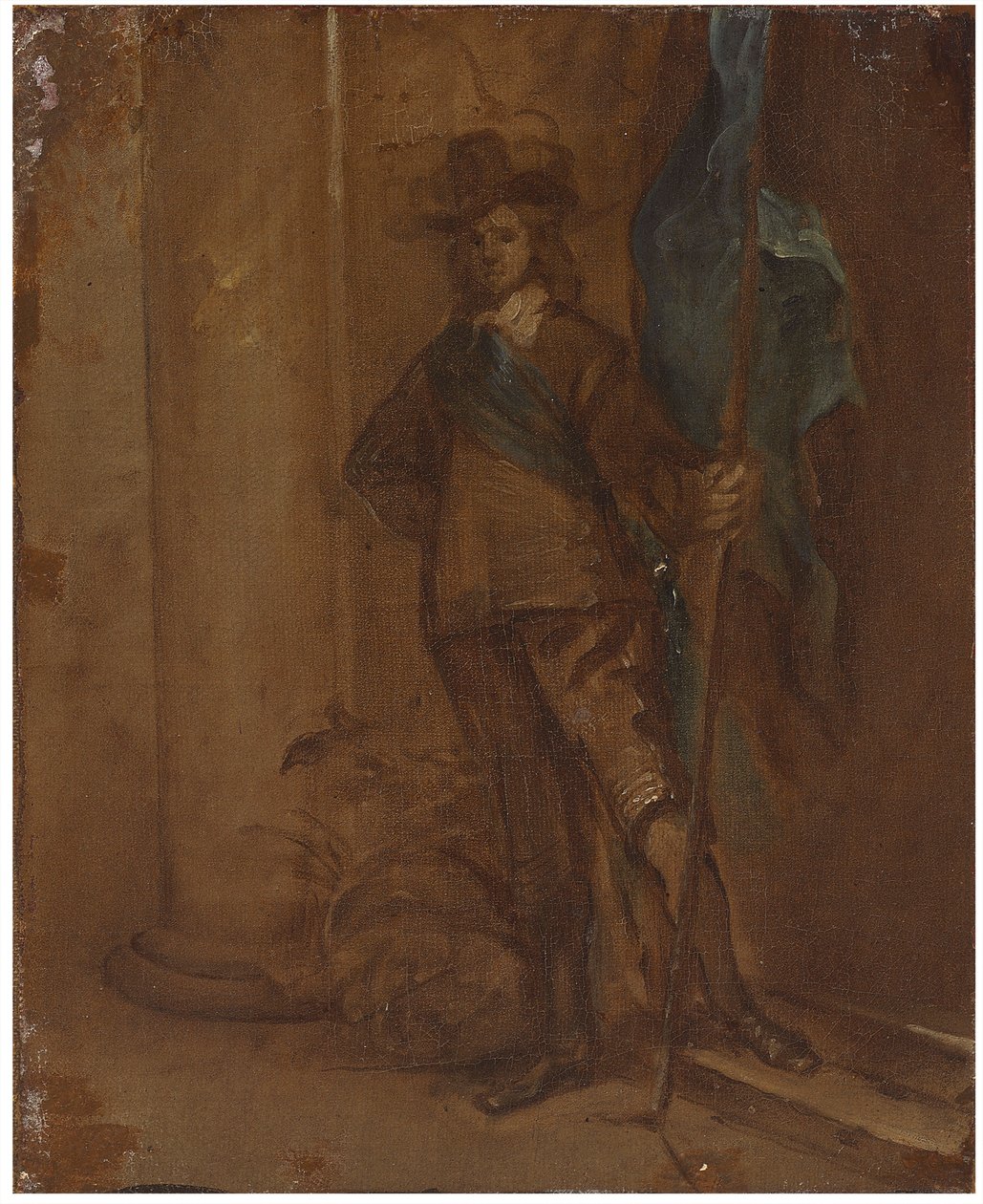 En soldat med et flag af Thomas Willeboirts Bosschaert