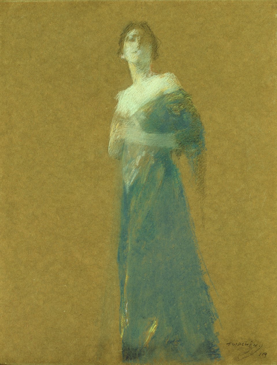 Kvinde i blåt af Thomas Wilmer Dewing