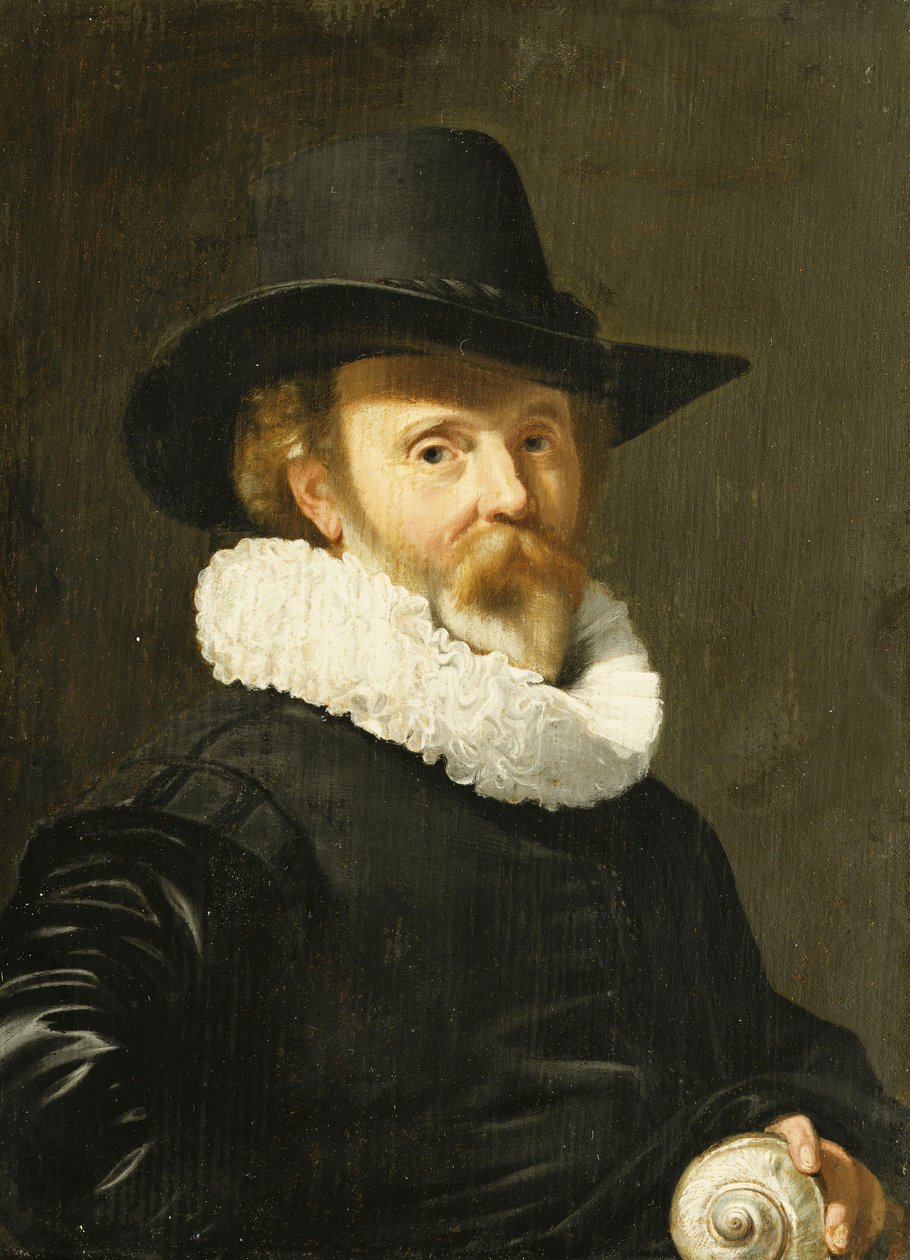 En konkolog holder en Nautilus-skal, af Thomas de Keyser