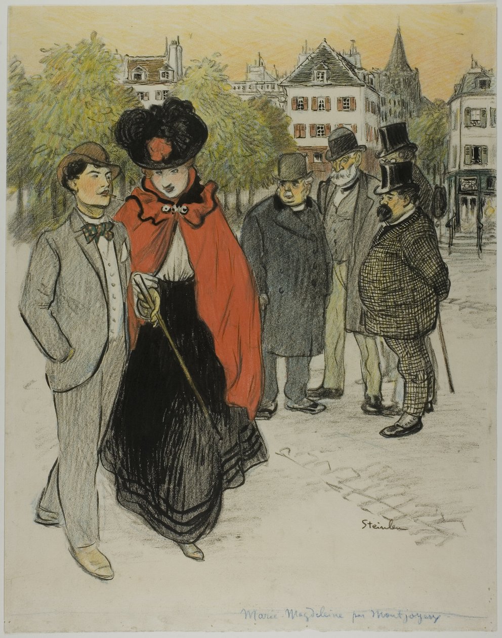 Gentleman ser på et par, der promenerer af Théophile Alexandre Pierre Steinlen