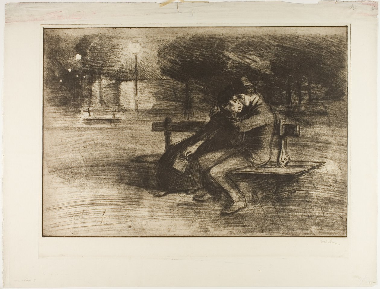Elskende på en bænk af Théophile Alexandre Pierre Steinlen