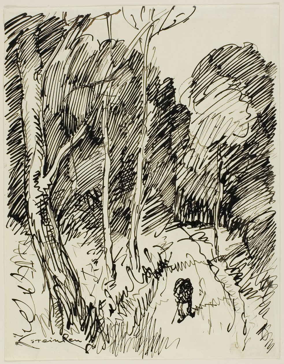 Træbevokset landskab med vagabond af Théophile Alexandre Pierre Steinlen