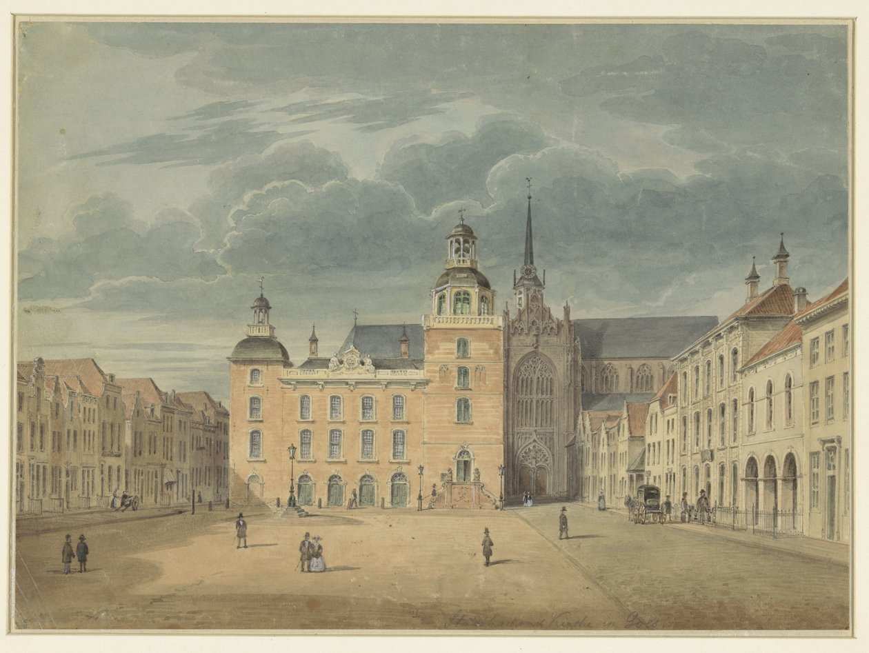 Rådhus og kirke i Goes (Zeeland) af Théophile Schuler (possibly)