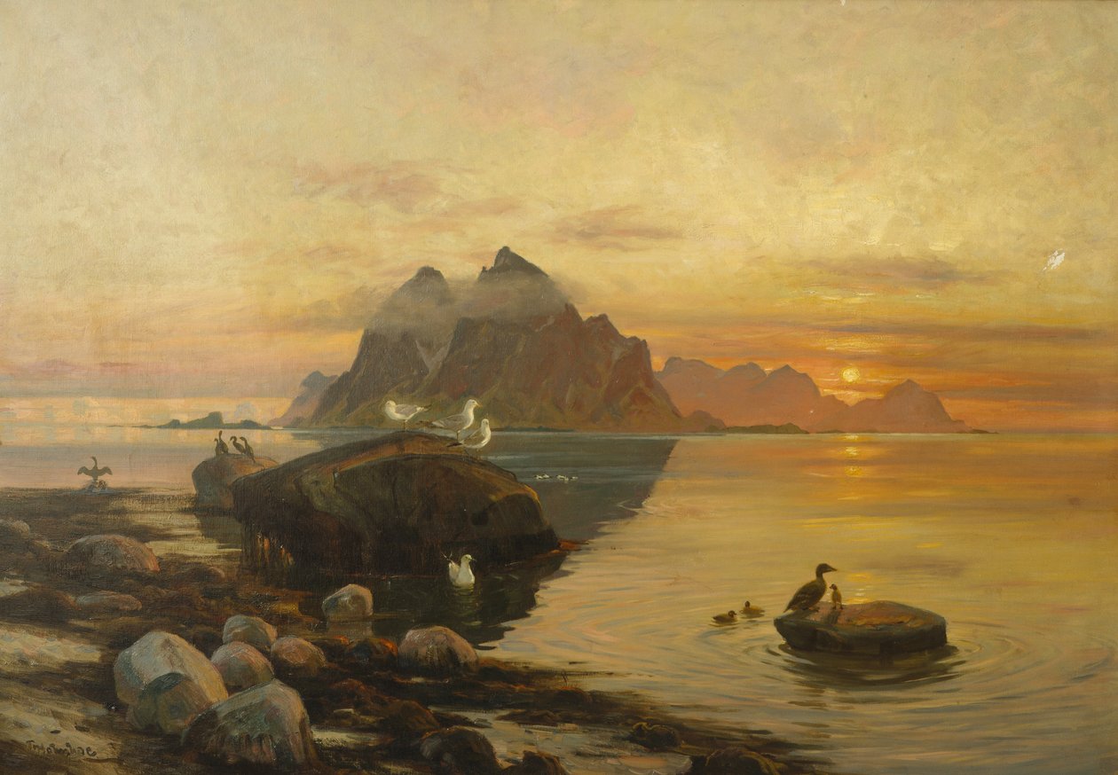 Fugleliv (olie på lærred) af Thorolf Holmboe