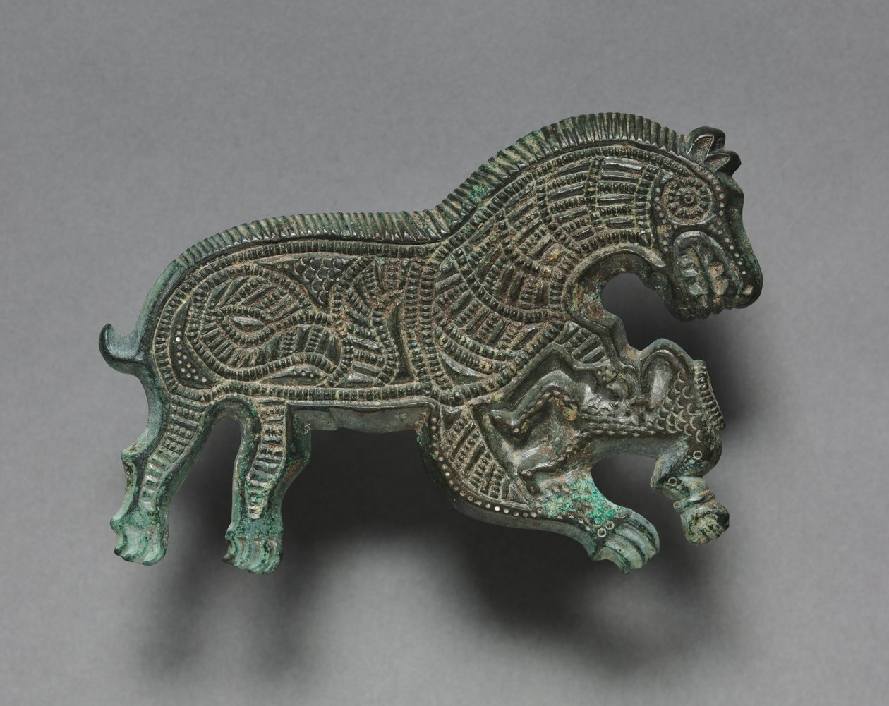 Ulv angriber en mand, 400-300 f.Kr. (bronze) af Thracian Thracian