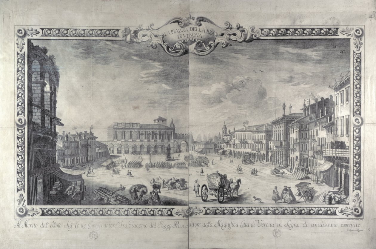 Piazza della Bra, Verona, graveret af Gianantonio Urbani, ca. 1700 af Tiberio Majeroni
