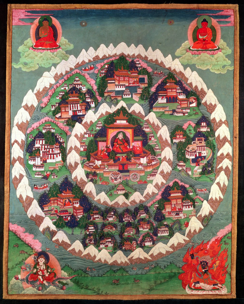 The Paradise of Shambhala, tibetansk banner (malet silke) af Tibetan School