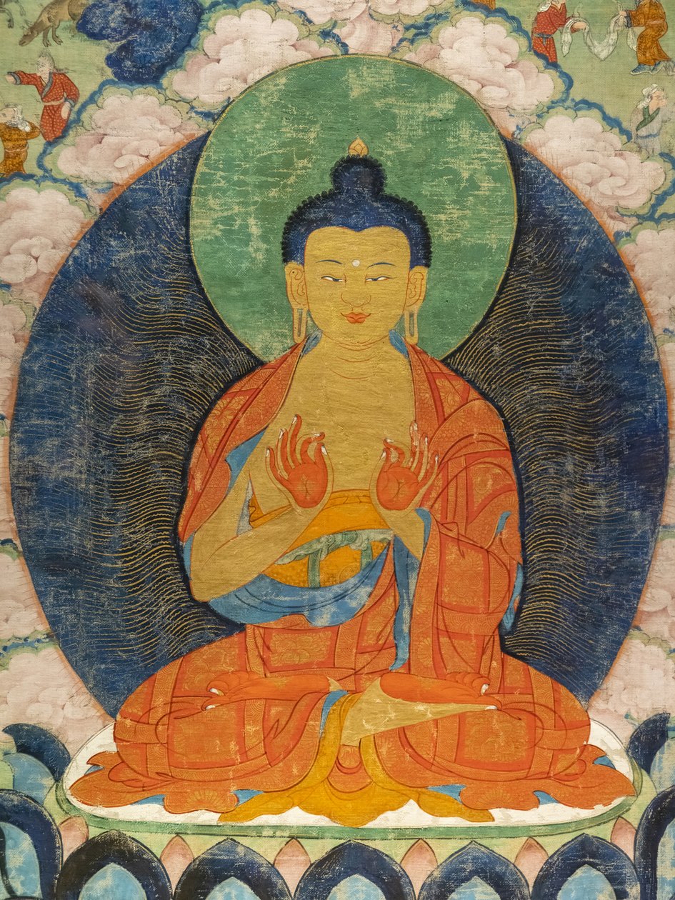 Buddha og Three Jarkata: Mahakapi, Ruru, Shabhmig af Tibetan School