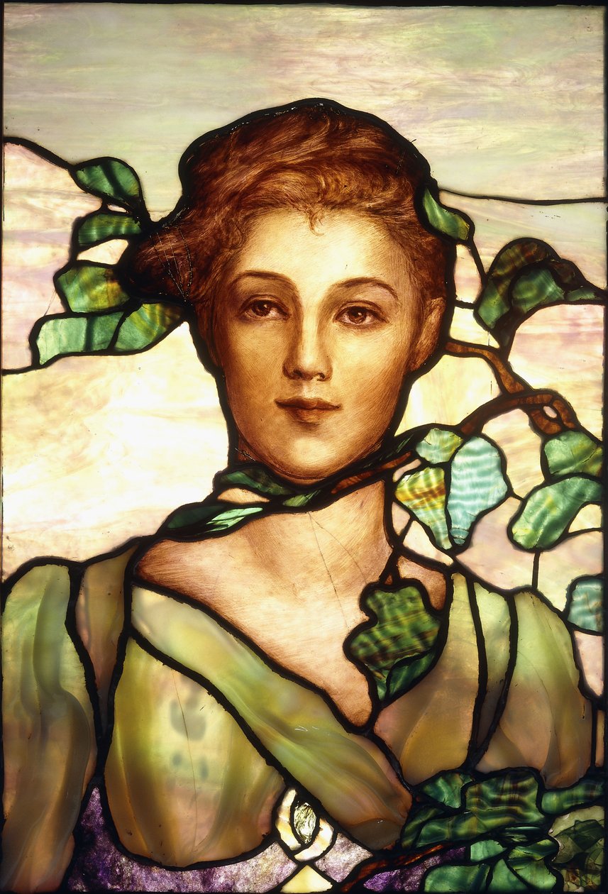 Et portrætvindue af blyindfattet glas, ca. 1900 af Tiffany Studios