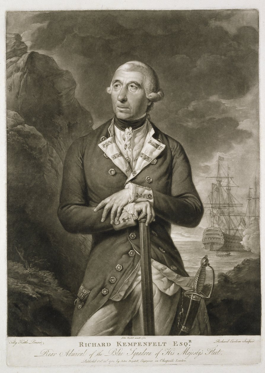 Portræt af Richard Kempenfelt (1718-82) Kontreadmiral of the Blue, indgraveret af Richard Earlom (1743-1822) pub. af John Boydell (1719-1804) 1782 af Tilly Kettle