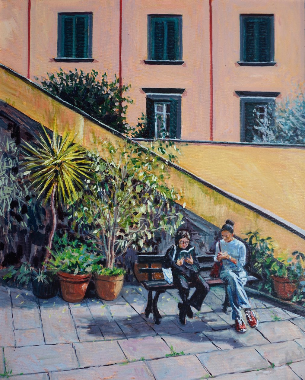 On The Bench, 2023 (olie på plade) af Tilly Willis