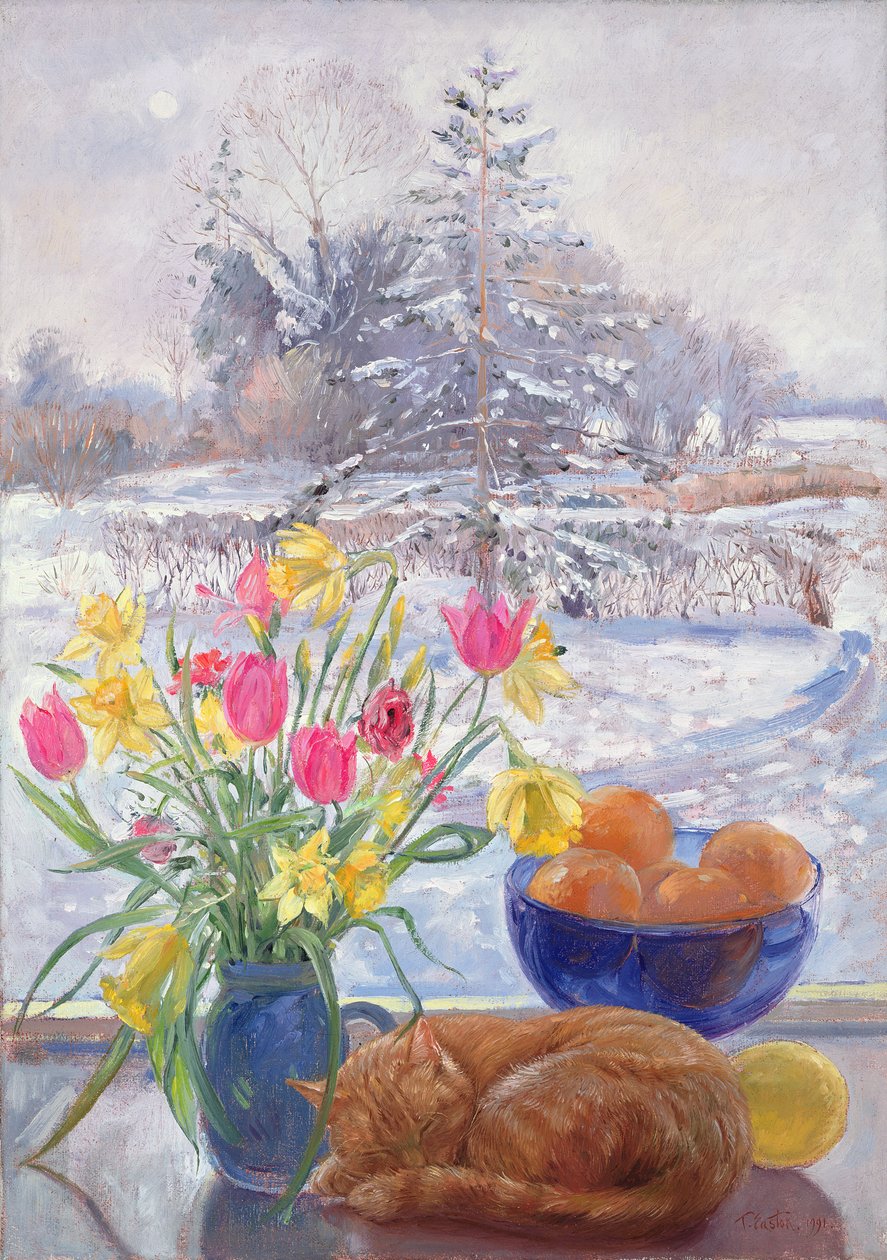 Krøllet kat med blomster af Timothy Easton