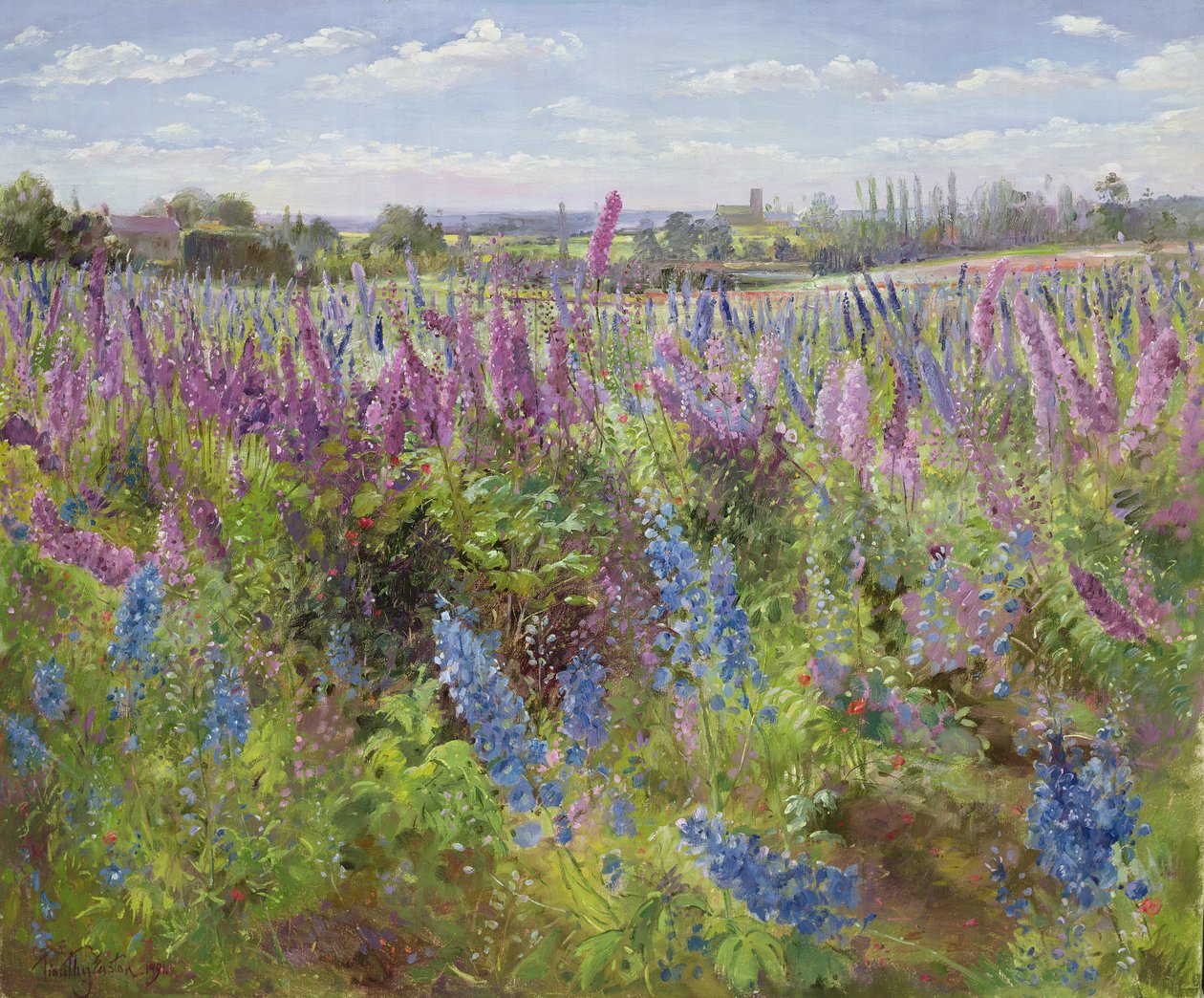 Delphiniums and Poppies, 1991 af Timothy Easton
