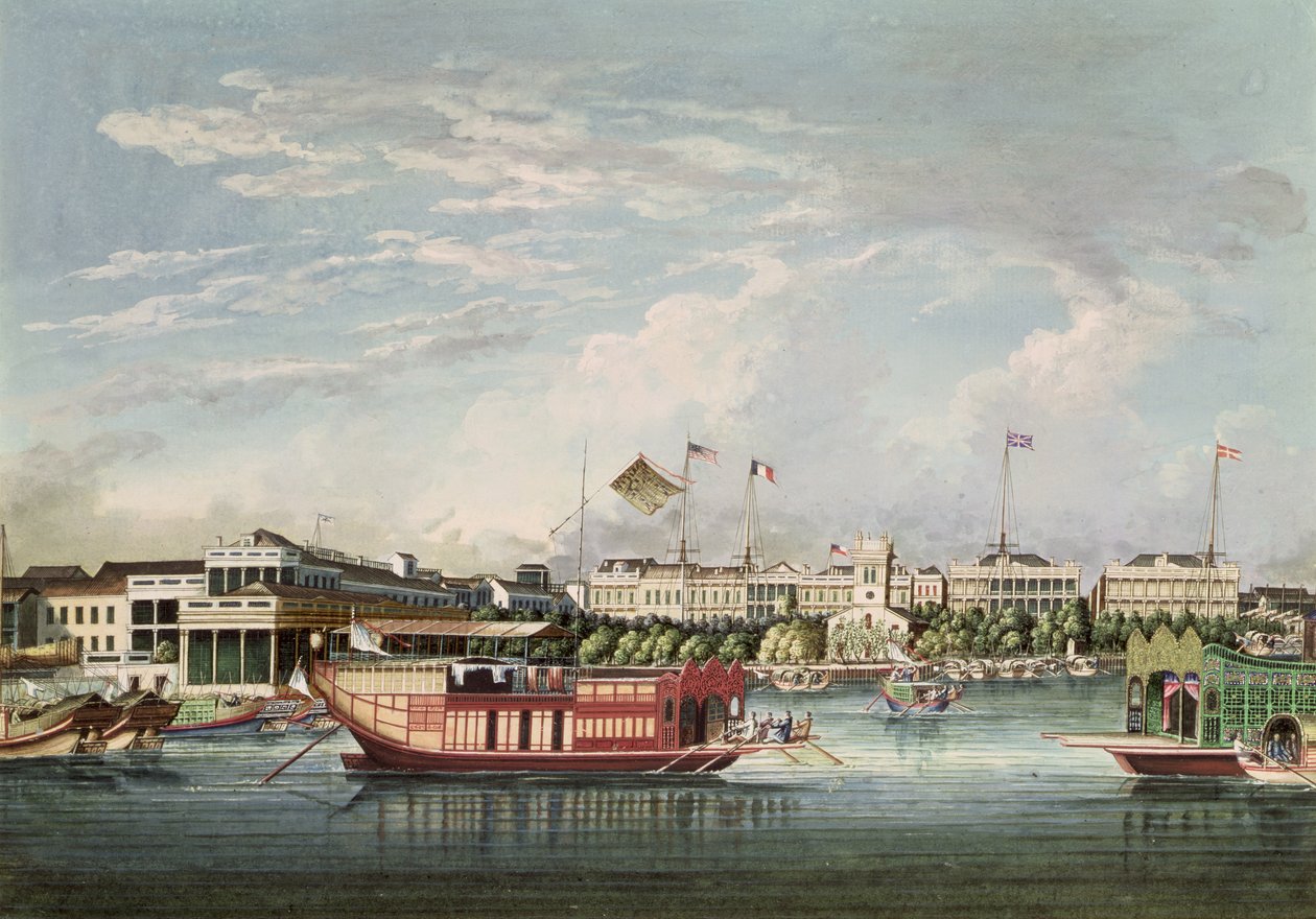 Udsigt over kantonen, ca. 1860 (blæk og wc på papir) af Tinqua