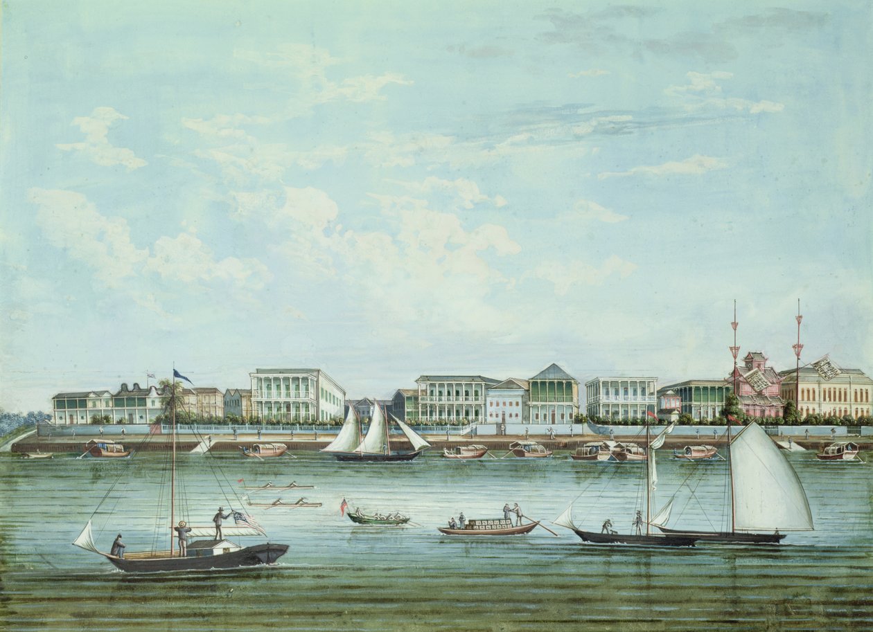 Udsigt over Shanghai, ca. 1860 (blæk og wc på papir) af Tinqua