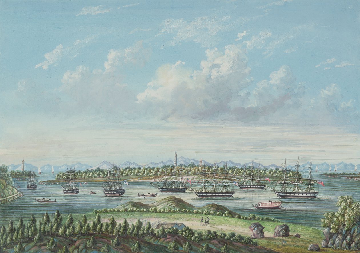 Udsigt over Whampoa, ca. 1860 (blæk og wc på papir) af Tinqua