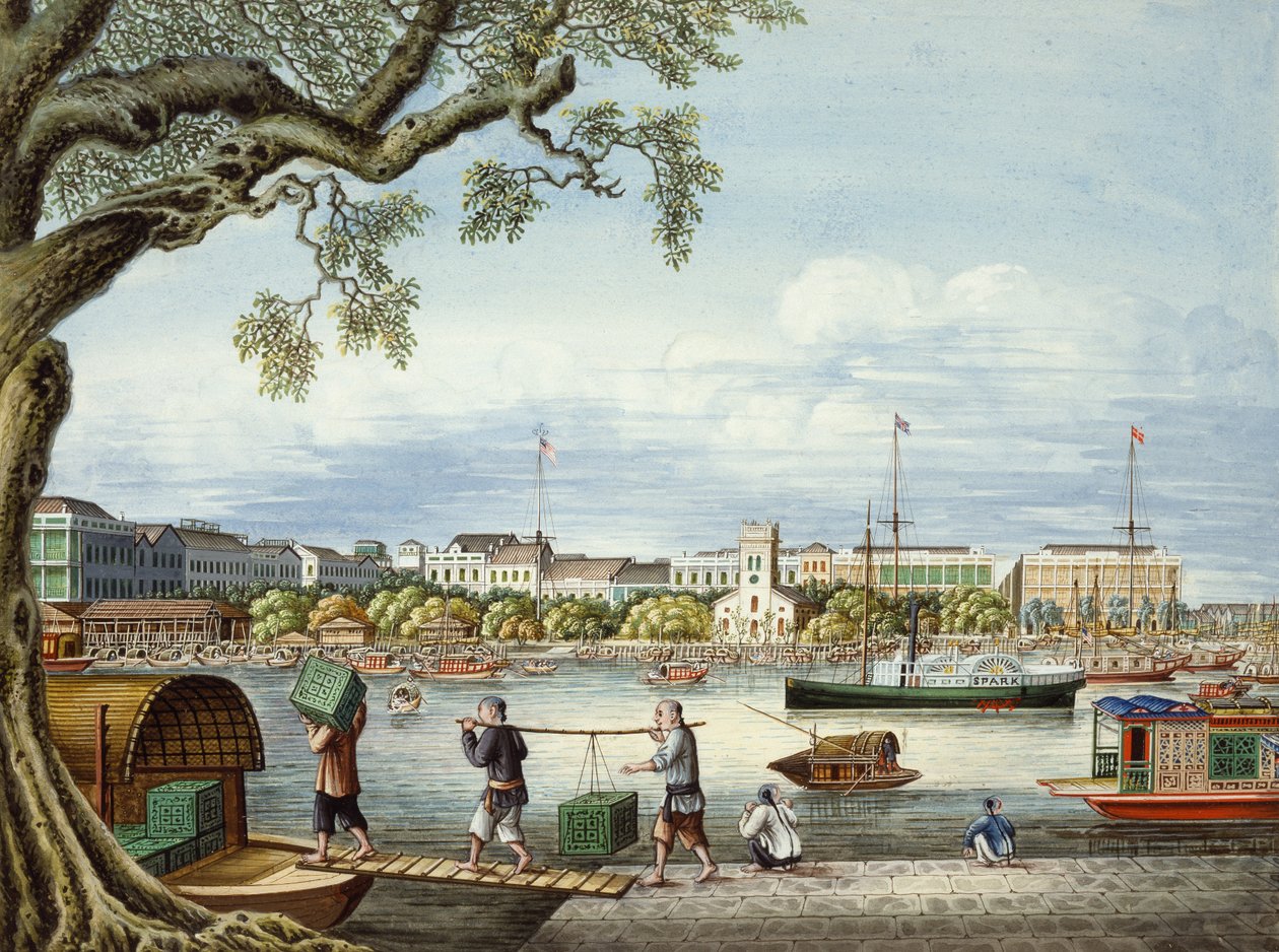 The Hongs of Canton, ca. 1852 (gouache på papir) af Tinqua