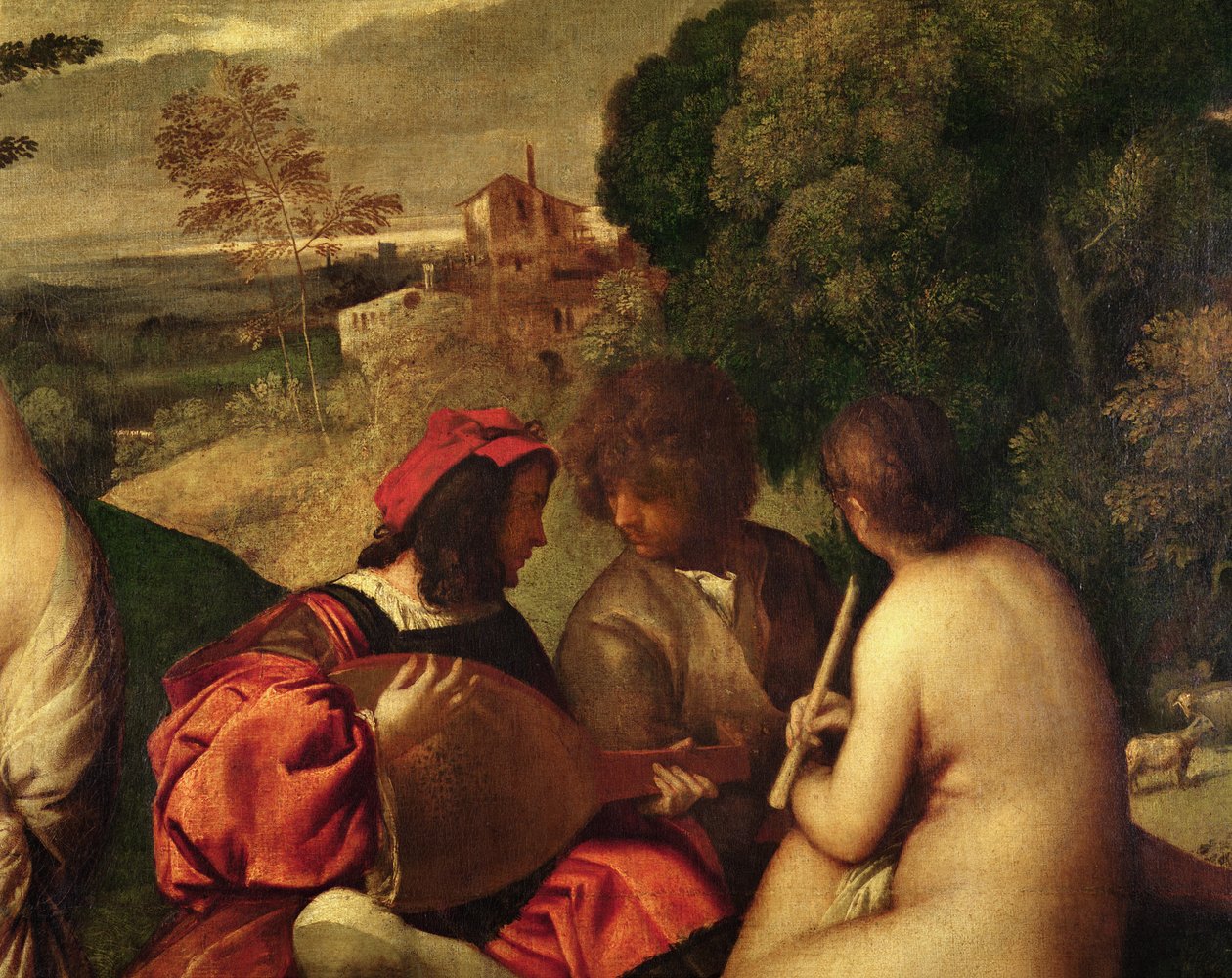 Le Concert Champetre Open-Air Concert, c.1510 olie på lærred detalje fra 18096 af Tiziano Vecelli