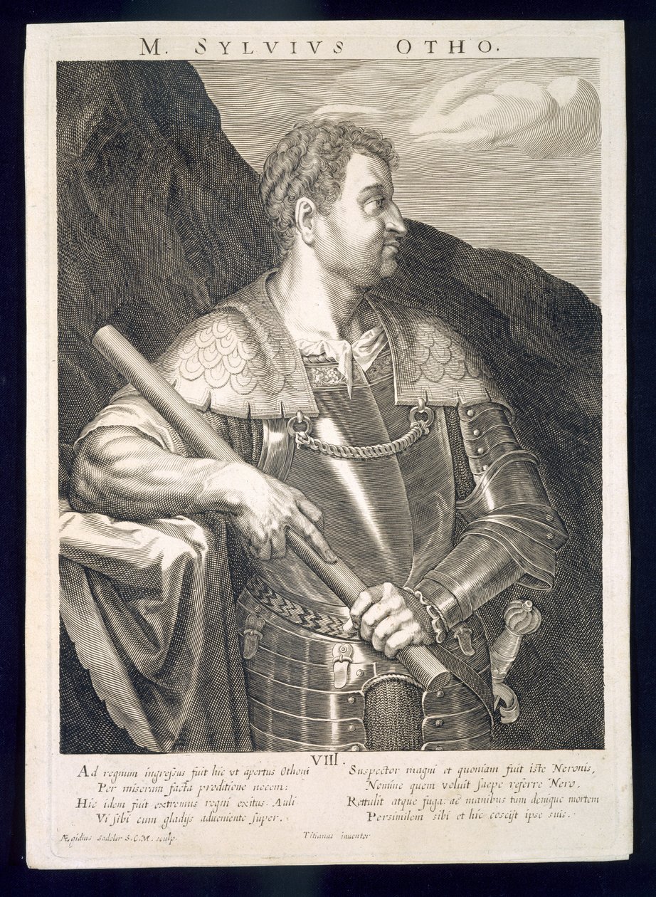 M. Silvius Otho Kejser af Rom 68 e.Kr. indgraveret af Aegidius Sadeler (1570-1629) af Tiziano Vecelli