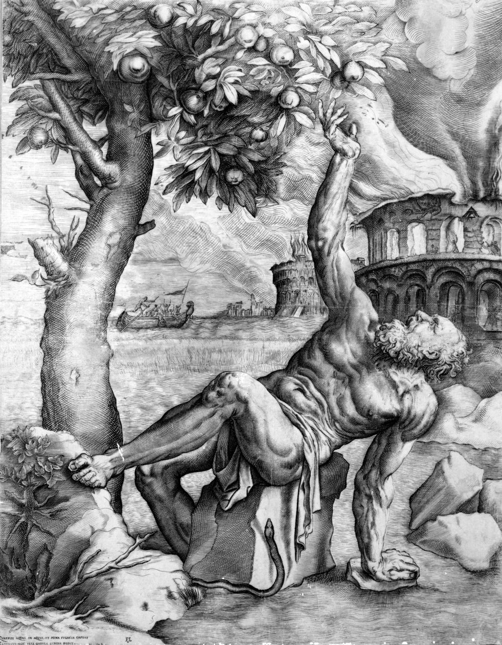 Tantalus, graveret af Giulio Sanuto, ca. 1550