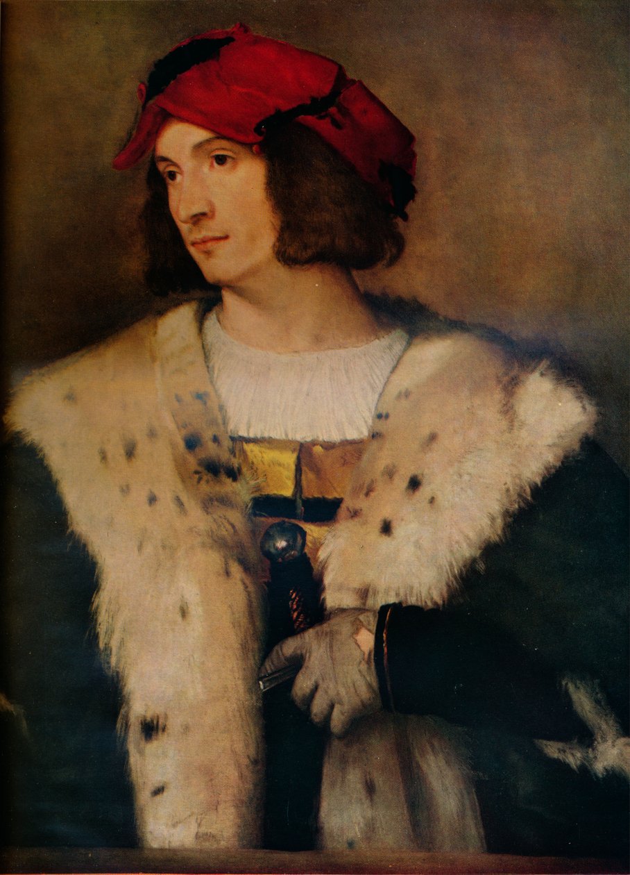 Mand i en rød kasket, c1510 af Tiziano Vecelli