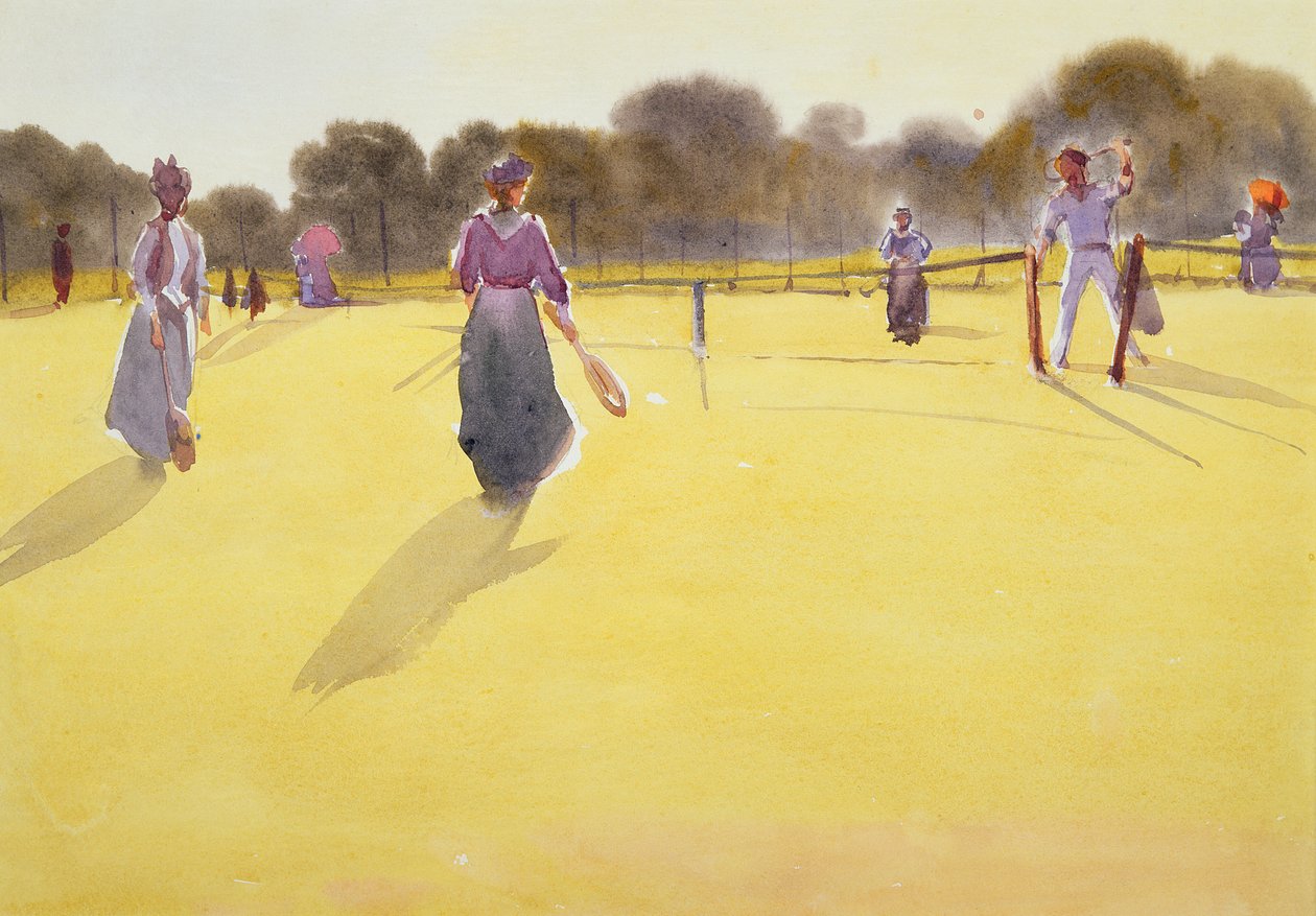 Edwardians at Tennis (akvarel på papir) af Tom Simpson
