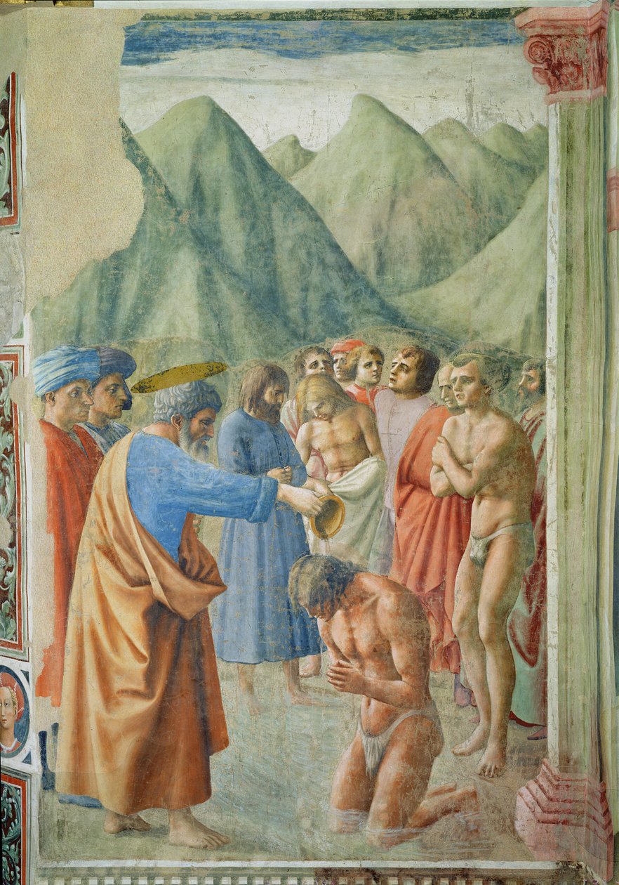 Sankt Peter, der døber neofyterne, ca. 1427 af Tommaso Masaccio