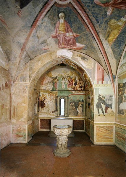 Indvendigt af dåbskapellet med freskomaleri, der skildrer scener fra Sankt Johannes liv, af Tommaso Masolino da Panicale (1383-c.1447) af Tommaso Masolino da Panicale