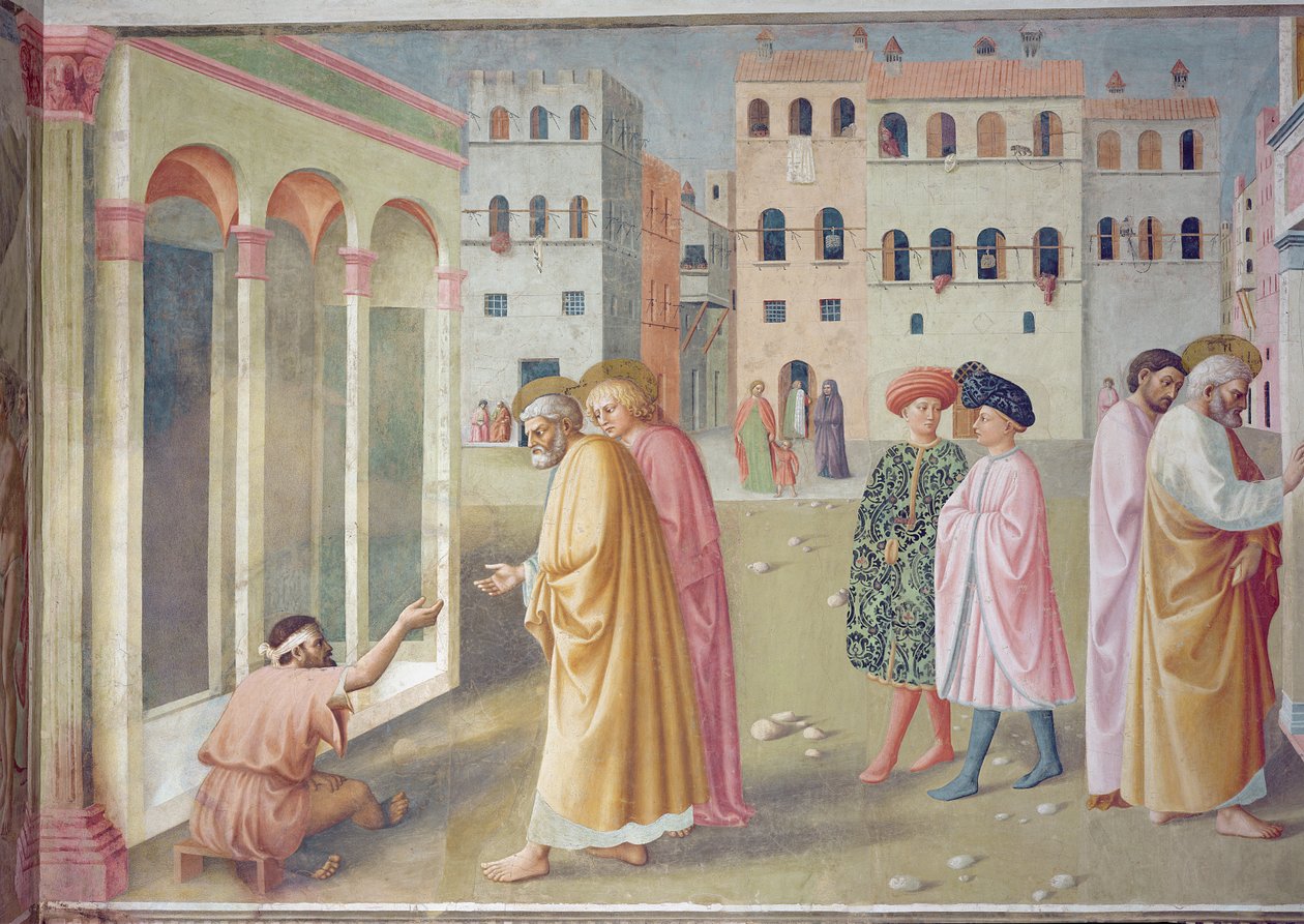 St. Peter helbreder en krøbling, ca. 1427 (detalje af 57195) af Tommaso Masolino da Panicale