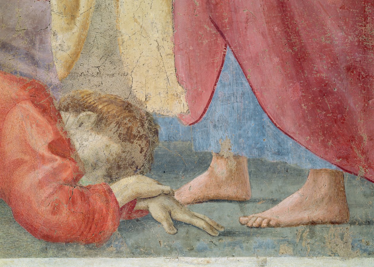 Adams og Evas fristelse Detalje af Eva og slangen, freskomaleri ca. 1427 se også 60316 62320e: Detalje af Adams og Evas fristelse, fresko ca. 1427 se også 60316 & 63319 af Tommaso Masolino da Panicale