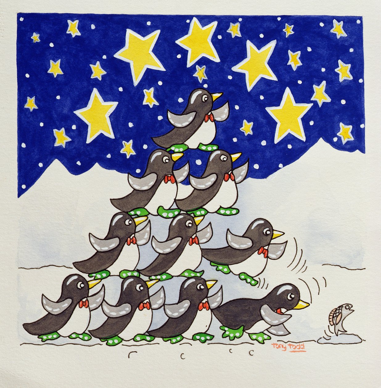 Penguin Formation, 2005 (wc på papir) af Tony Todd