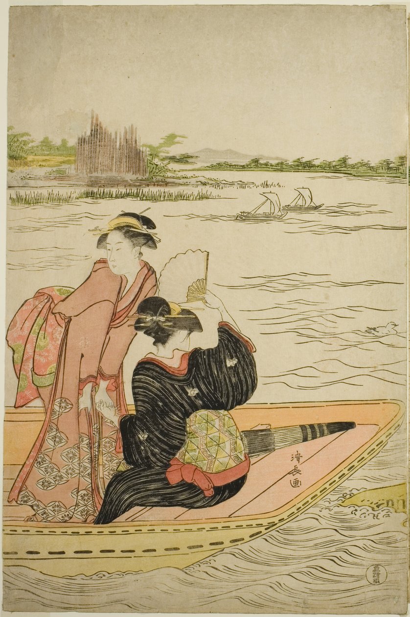 En færge på Sumida-floden af Torii Kiyonaga