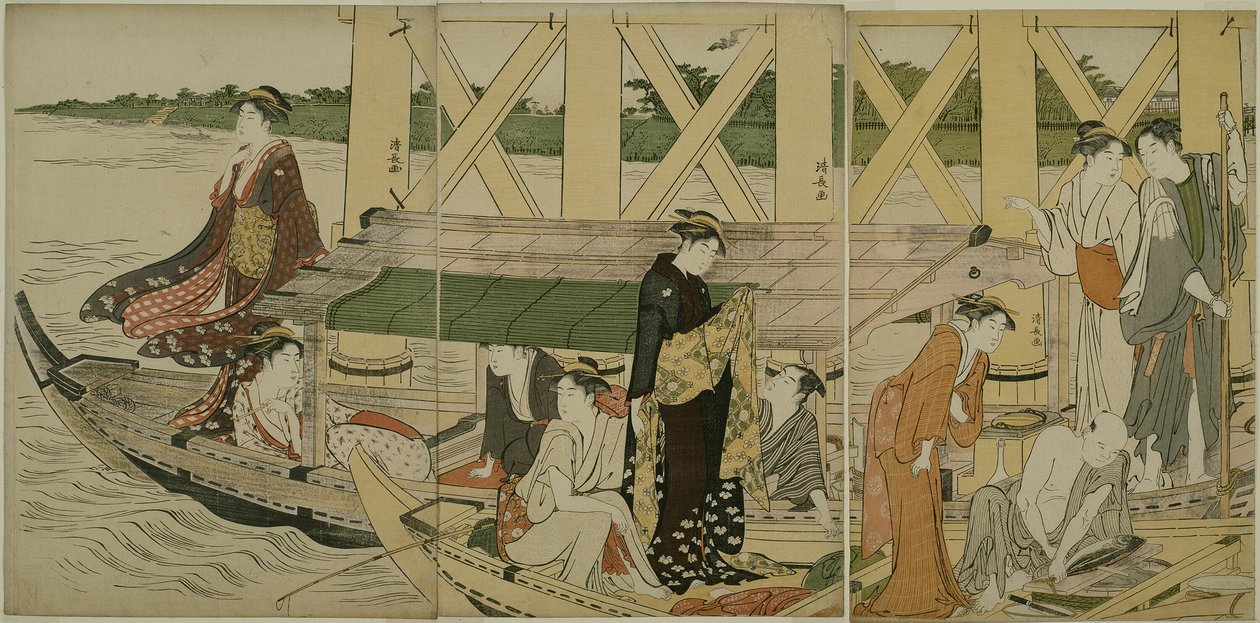 Lystbåde under Azuma Bridge af Torii Kiyonaga
