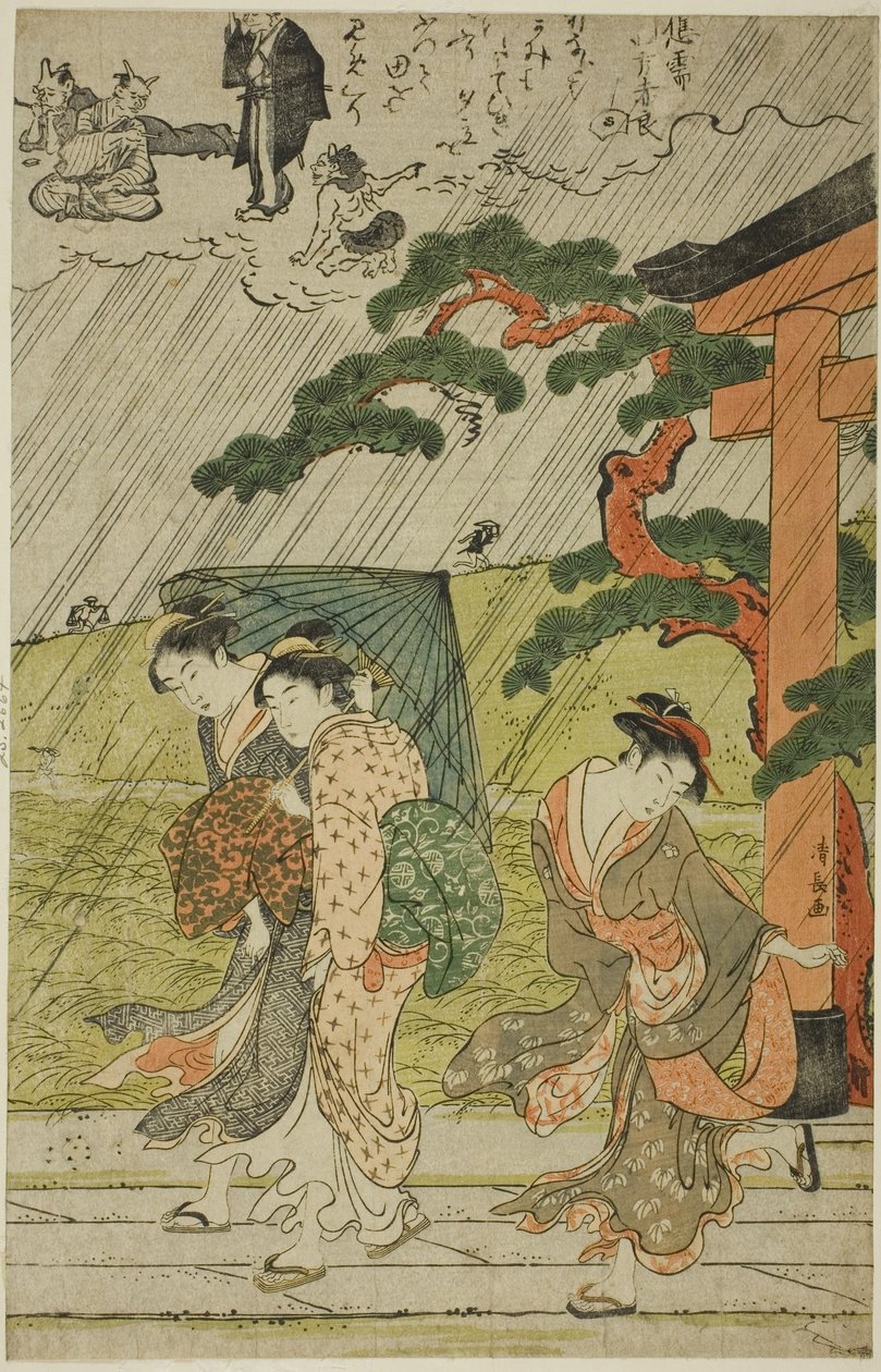 Pludselig brusebad ved Mimeguri-helligdommen af Torii Kiyonaga