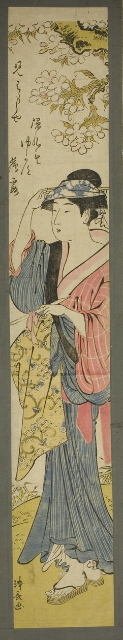 Kvinde, der ser kirsebærblomster af Torii Kiyonaga