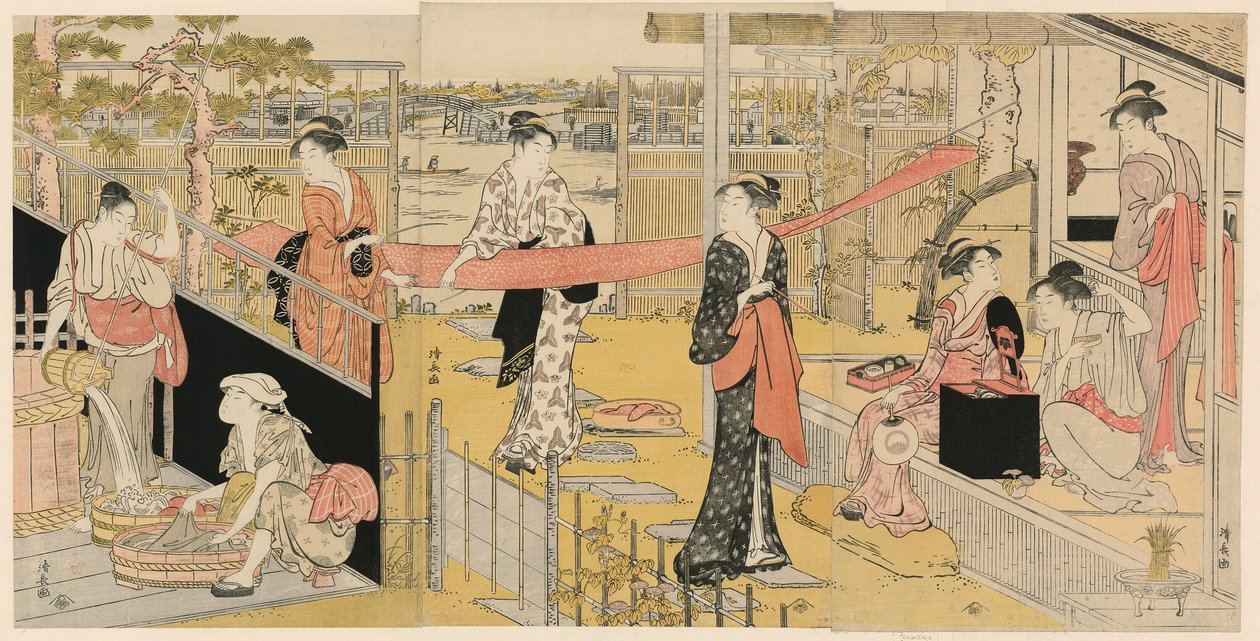 Kvinder vasker tøj af Torii Kiyonaga
