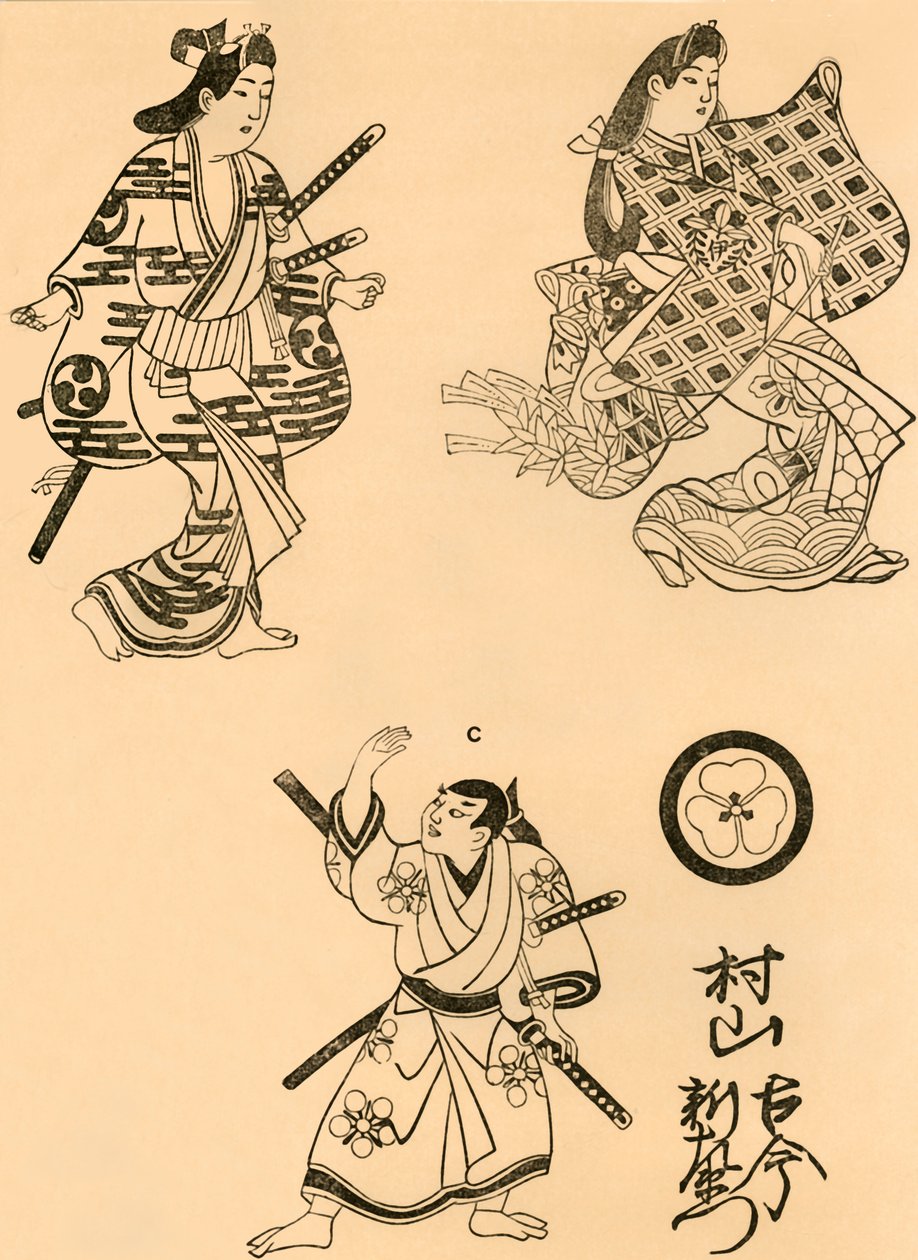 Tre figurer, 1693, 1924. af Torii Kiyonobu I