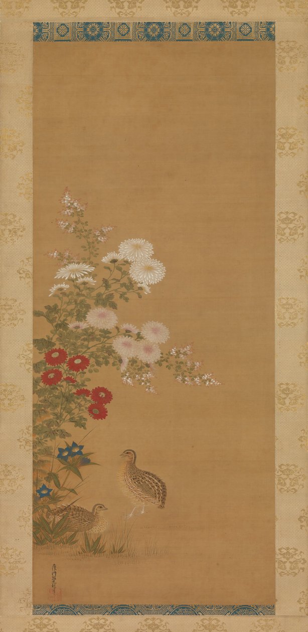 Vagtel og efterårsblomster, slutningen af 1600-tallet. af Tosa Mitsuoki