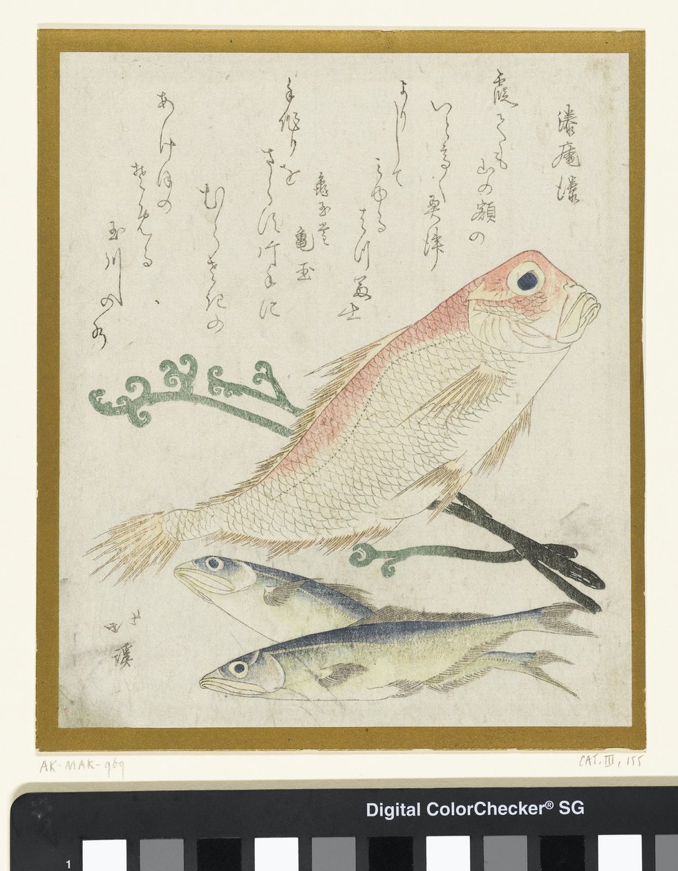 Tre fisk og brakke af Totoya Hokkei