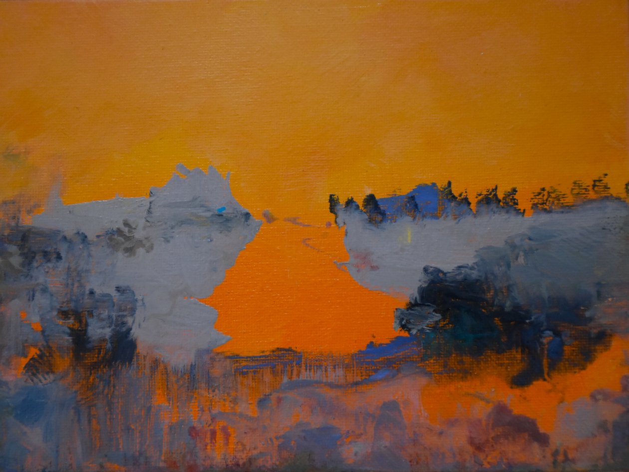 Tangerine Dreamscape 1, 2024 (olie på lærred) af Tracy Lambros