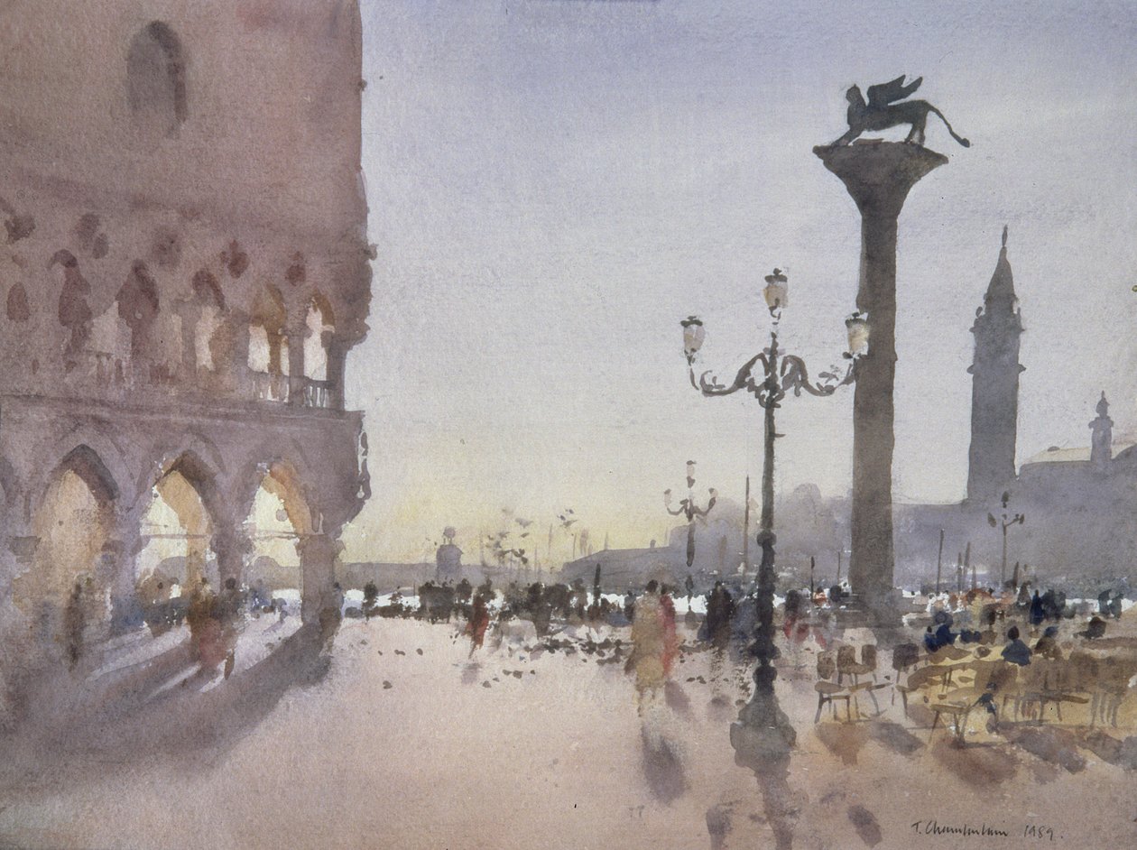 Early Morning, Piazzetta, Venedig, 1989 (wc på papir) af Trevor Chamberlain