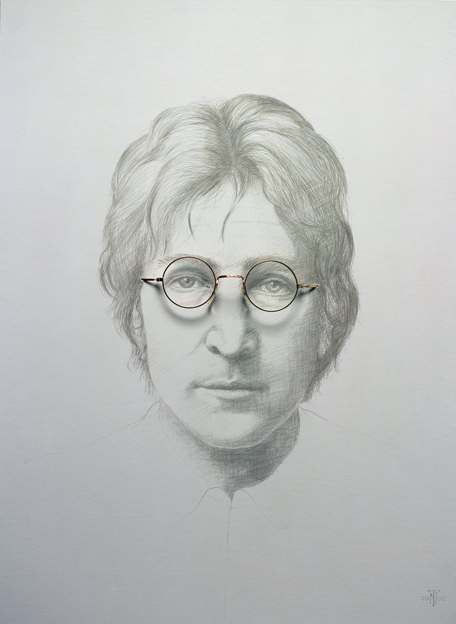 Lennon (1940-80) (sølvspids og briller på kinesisk hvid på varmt presset papir lagt om bord) af Trevor Neal