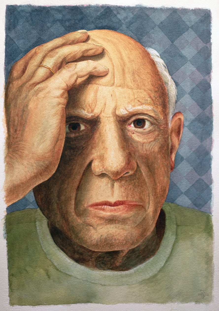 Picasso (1881-1973) (wc + kropsfarve på buepapir) af Trevor Neal